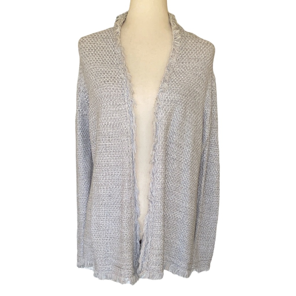 NEW Repeat Fringe Gray & Metallic Silver Open Front Cardigan - S